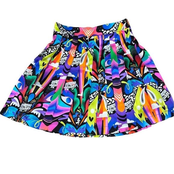 Sergio Hudson Rainbow Logo Print Pleated Mini Skirt NWT Size 0 - Picture 7 of 14